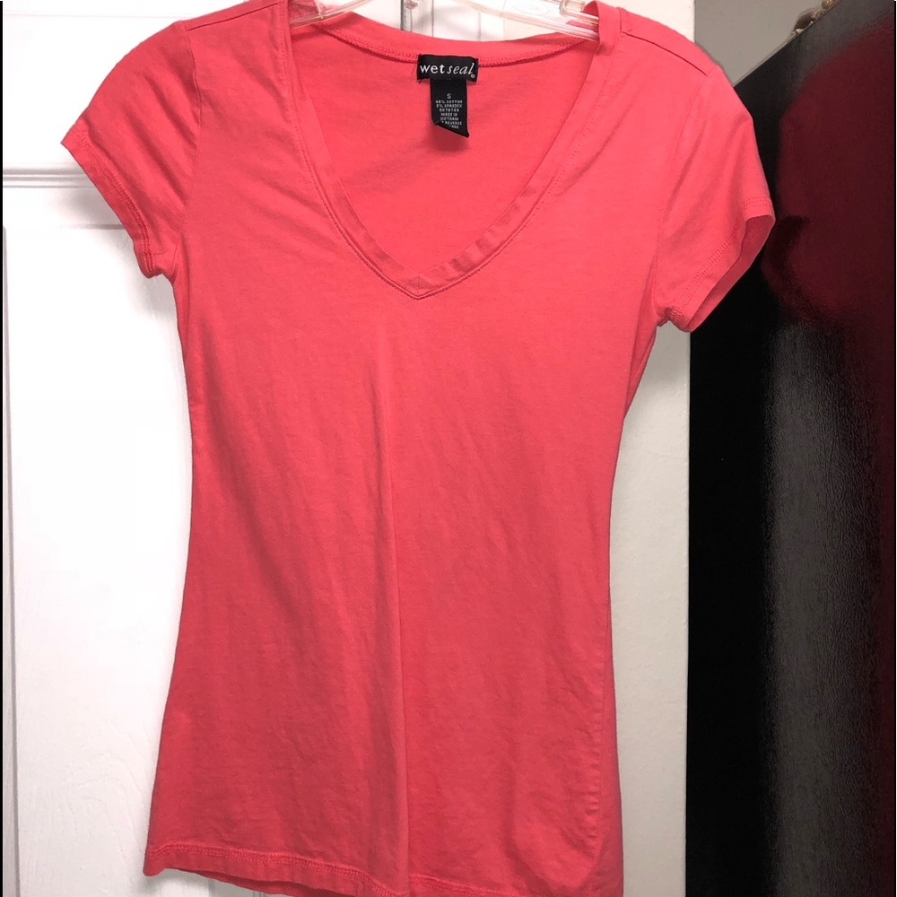Pink V-neck tee shirt